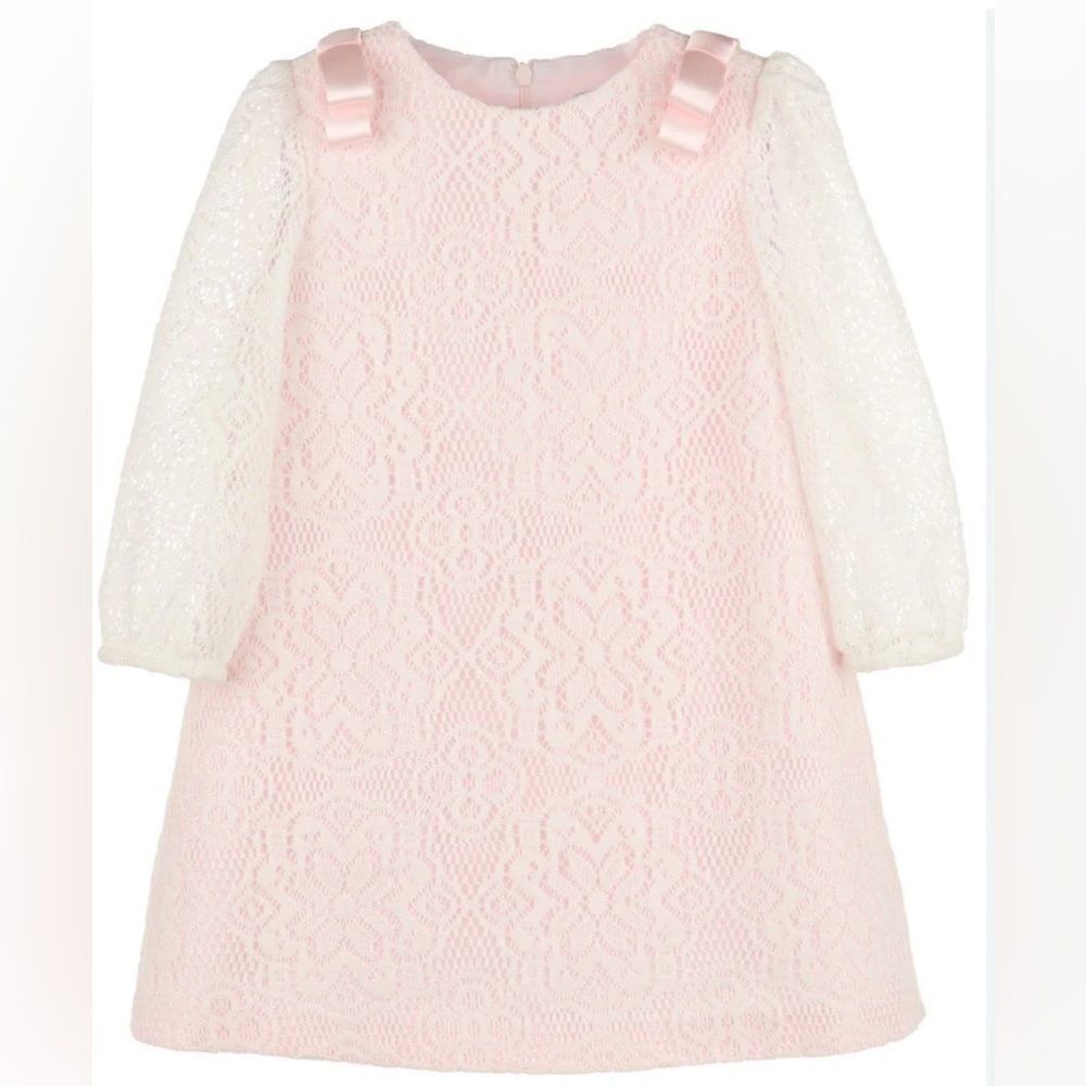 New Luli and Me pink  White DAINTY LACE DRESS -  Satin Ribbons